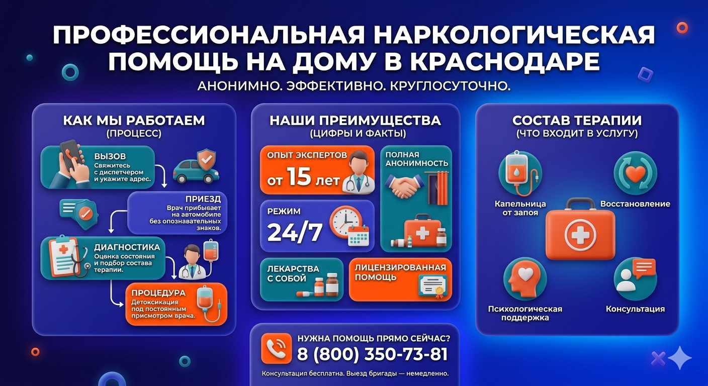 Инфографика о принципах лечения алкоголизма на дому в Миасском: этапы вызова нарколога, преимущества анонимной детоксикации и состав медицинской помощи.